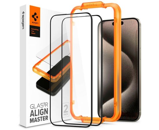 Стекло защитное Spigen Apple iPhone 15 Pro Max Glas.tR AlignMaster FC Black (2P) (AGL06875)