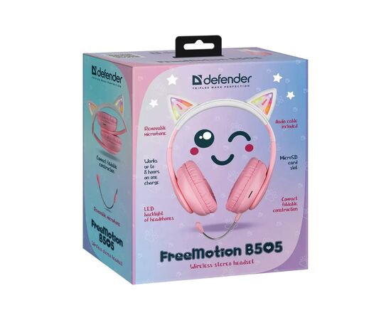 Наушники Defender FreeMotion B505 LED Bluetooth Pink (63505), изображение 12 Наушники Defender FreeMotion B505 LED Bluetooth Pink (63505), изображение 12