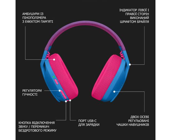 Наушники Logitech G435 Lightspeed Wireless Gaming Headset Blue (981-001062), изображение 10 Наушники Logitech G435 Lightspeed Wireless Gaming Headset Blue (981-001062), изображение 10