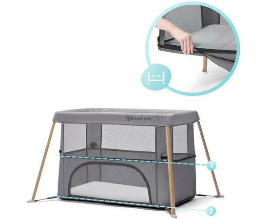 Кроватка Kinderkraft манеж 2 в 1 Movi Grey Wooden (5902533918454), изображение 7
