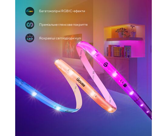 Светодиодная лента Govee RGBIC Basic Wi-Fi + Bluetooth LED Strip Light With Protective Coating 5м Білий (H619A3D1), изображение 6 Светодиодная лента Govee RGBIC Basic Wi-Fi + Bluetooth LED Strip Light With Protective Coating 5м Білий (H619A3D1), изображение 6