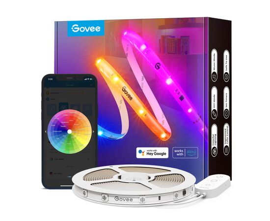 Світлодіодна стрічка Govee RGBIC Basic Wi-Fi + Bluetooth LED Strip Light With Protective Coating 5м Білий (H619A3D1)