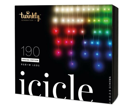 Гірлянда Twinkly Smart LED Icicle RGBW 190, BT+WiFi, Gen II, IP44 кабель проз (TWI190SPP-TEU)