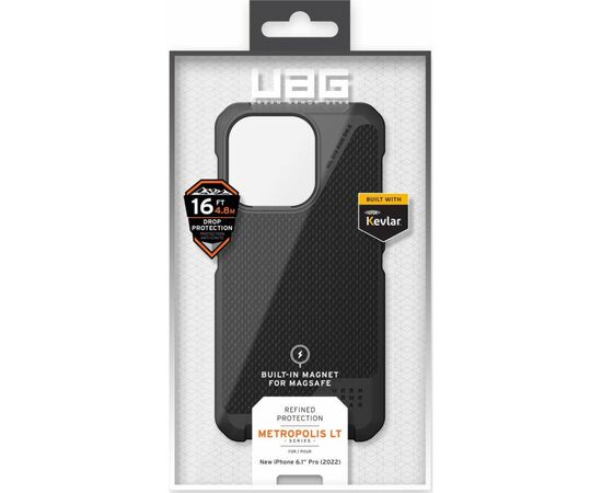 Чехол для моб. телефона Uag Apple iPhone 14 Pro Metropolis LT Magsafe, Kevlar Black (114050113940), изображение 12 Чехол для моб. телефона Uag Apple iPhone 14 Pro Metropolis LT Magsafe, Kevlar Black (114050113940), изображение 12