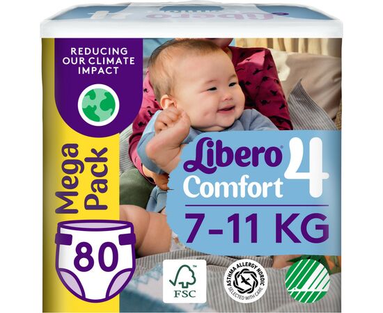 Подгузник Libero Comfort Размер 4 (7-11 кг) 80 шт (7322541756820)