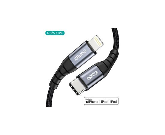 Дата кабель USB-C to Lightning 2.0m MFI Choetech (IP0041-BK), изображение 4 Дата кабель USB-C to Lightning 2.0m MFI Choetech (IP0041-BK), изображение 4