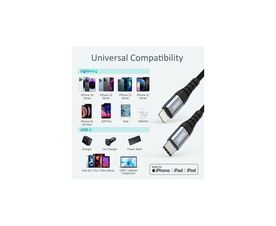 Дата кабель USB-C to Lightning 2.0m MFI Choetech (IP0041-BK), изображение 7 Дата кабель USB-C to Lightning 2.0m MFI Choetech (IP0041-BK), изображение 7