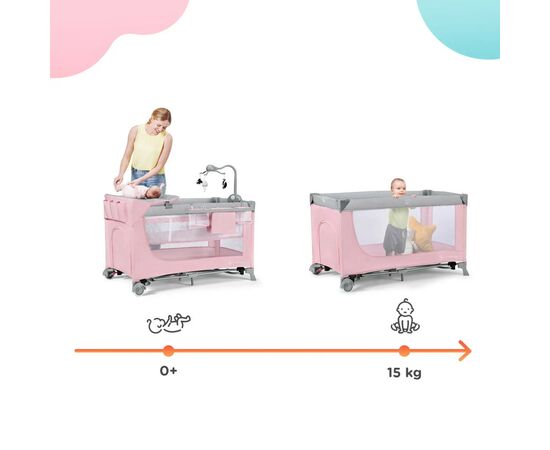 Кроватка Kinderkraft манеж с пеленатором Leody Pink (5902533917945), изображение 8 Кроватка Kinderkraft манеж с пеленатором Leody Pink (5902533917945), изображение 8
