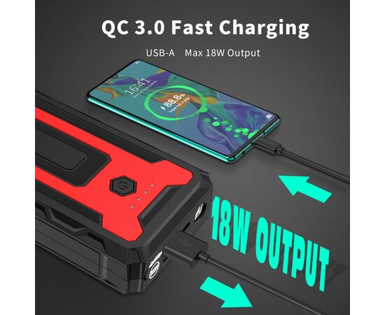 Пуско зарядное устройство Choetech 16000mAh Car Jump Starter, USB-C/UAB-A/QC18W, Flashlight (TC0009), изображение 10 Пуско зарядное устройство Choetech 16000mAh Car Jump Starter, USB-C/UAB-A/QC18W, Flashlight (TC0009), изображение 10