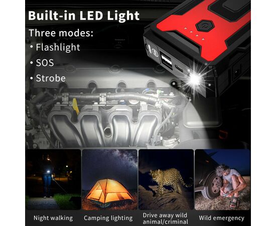 Пуско зарядное устройство Choetech 16000mAh Car Jump Starter, USB-C/UAB-A/QC18W, Flashlight (TC0009), изображение 11 Пуско зарядное устройство Choetech 16000mAh Car Jump Starter, USB-C/UAB-A/QC18W, Flashlight (TC0009), изображение 11