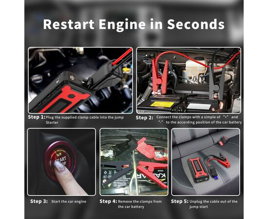 Пуско зарядное устройство Choetech 16000mAh Car Jump Starter, USB-C/UAB-A/QC18W, Flashlight (TC0009), изображение 9 Пуско зарядное устройство Choetech 16000mAh Car Jump Starter, USB-C/UAB-A/QC18W, Flashlight (TC0009), изображение 9