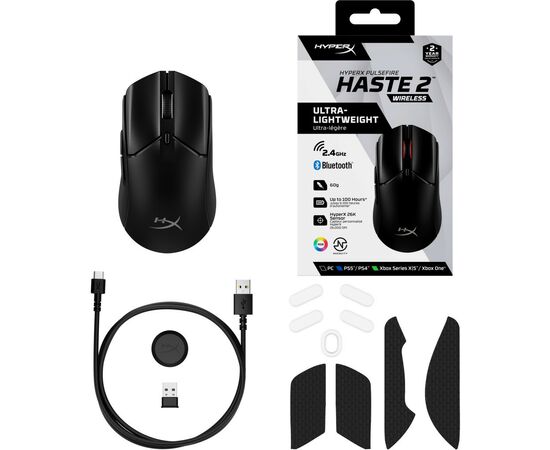 Мышка HyperX Pulsefire Haste 2 Wireless Black (6N0B0AA), изображение 9 Мышка HyperX Pulsefire Haste 2 Wireless Black (6N0B0AA), изображение 9