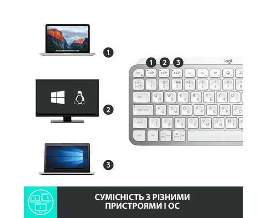 Клавиатура Logitech MX Keys Mini Wireless Illuminated UA Pale Grey (920-010499), изображение 7 Клавиатура Logitech MX Keys Mini Wireless Illuminated UA Pale Grey (920-010499), изображение 7
