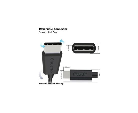 Дата кабель USB 2.0 AM to Type-C 1.0m Choetech (AC0002), изображение 5 Дата кабель USB 2.0 AM to Type-C 1.0m Choetech (AC0002), изображение 5