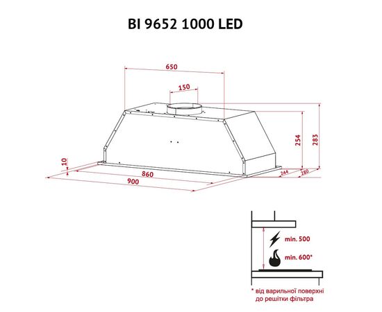 Вытяжка кухонная Perfelli BI 9652 I 1000 LED, изображение 12 Вытяжка кухонная Perfelli BI 9652 I 1000 LED, изображение 12