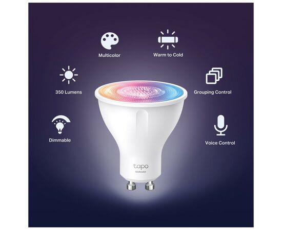 Умная лампочка TP-Link Tapo L630 N300 GU10 (TAPO-L630), изображение 4 Умная лампочка TP-Link Tapo L630 N300 GU10 (TAPO-L630), изображение 4