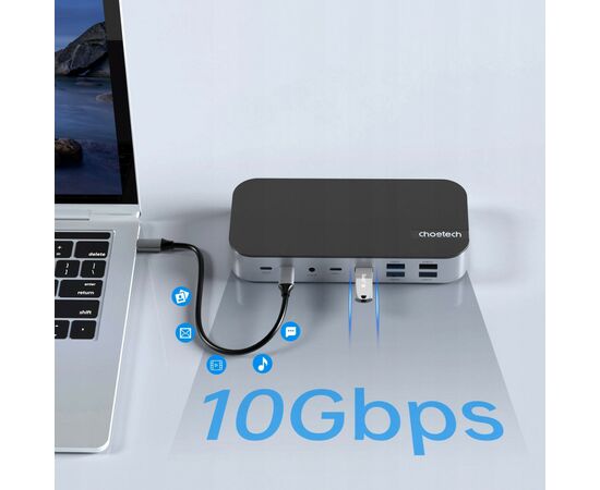 Концентратор Choetech USB-C 15-in-1 HDMI/PD/CR/LAN/USB-A/USB-C/AUX/VGA/DP (HUB-M52-GY), изображение 10 Концентратор Choetech USB-C 15-in-1 HDMI/PD/CR/LAN/USB-A/USB-C/AUX/VGA/DP (HUB-M52-GY), изображение 10