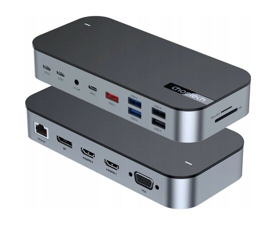 Концентратор Choetech USB-C 15-in-1 HDMI/PD/CR/LAN/USB-A/USB-C/AUX/VGA/DP (HUB-M52-GY), изображение 3 Концентратор Choetech USB-C 15-in-1 HDMI/PD/CR/LAN/USB-A/USB-C/AUX/VGA/DP (HUB-M52-GY), изображение 3