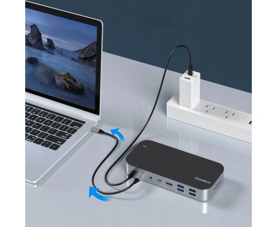 Концентратор Choetech USB-C 15-in-1 HDMI/PD/CR/LAN/USB-A/USB-C/AUX/VGA/DP (HUB-M52-GY), изображение 9 Концентратор Choetech USB-C 15-in-1 HDMI/PD/CR/LAN/USB-A/USB-C/AUX/VGA/DP (HUB-M52-GY), изображение 9