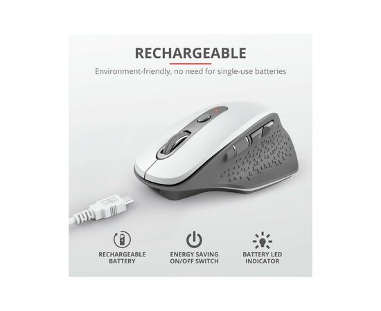 Мышка Trust Ozaa Rechargeable Wireless White (24035), изображение 5 Мышка Trust Ozaa Rechargeable Wireless White (24035), изображение 5