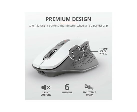 Мышка Trust Ozaa Rechargeable Wireless White (24035), изображение 7 Мышка Trust Ozaa Rechargeable Wireless White (24035), изображение 7