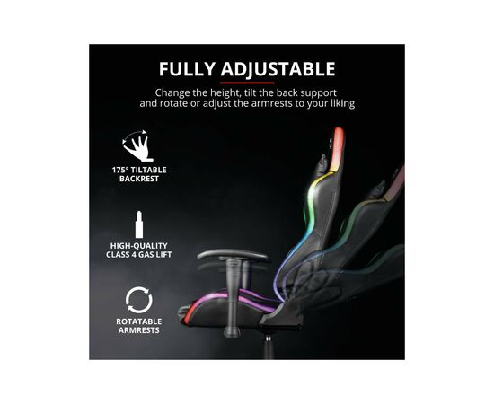 Кресло игровое Trust GXT 716 Rizza RGB BLACK (23845), изображение 5 Кресло игровое Trust GXT 716 Rizza RGB BLACK (23845), изображение 5