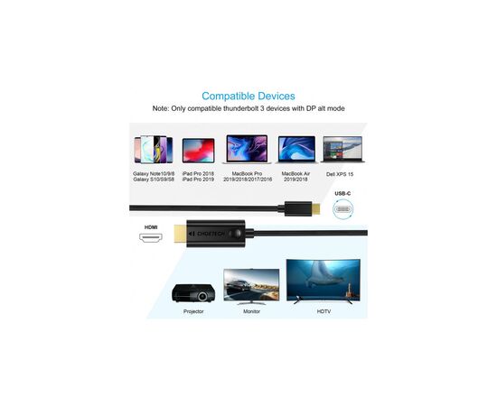 Кабель мультимедийный USB-C to HDMI 3.0m 4K 30Hz Choetech (XCH-0030BK), изображение 4 Кабель мультимедийный USB-C to HDMI 3.0m 4K 30Hz Choetech (XCH-0030BK), изображение 4