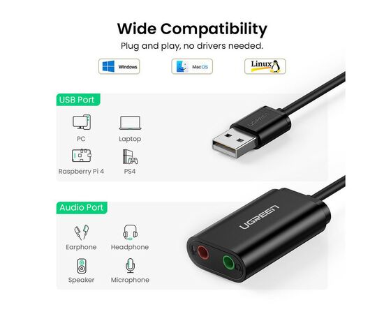 Звуковая плата Ugreen US205 black (30724), изображение 9 Звуковая плата Ugreen US205 black (30724), изображение 9