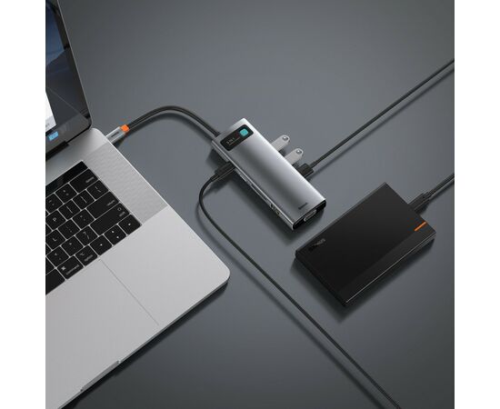 Концентратор Baseus USB3.1 Type-C to USB C(PD)100W/HDMI 4K 30Hz/VGA/USB3.2/RJ45/SD+TF,9in1 Grey (CAHUB-CU0G), изображение 11 Концентратор Baseus USB3.1 Type-C to USB C(PD)100W/HDMI 4K 30Hz/VGA/USB3.2/RJ45/SD+TF,9in1 Grey (CAHUB-CU0G), изображение 11