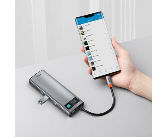 Концентратор Baseus USB3.1 Type-C to USB C(PD)100W/HDMI 4K 30Hz/VGA/USB3.2/RJ45/SD+TF,9in1 Grey (CAHUB-CU0G), изображение 12 Концентратор Baseus USB3.1 Type-C to USB C(PD)100W/HDMI 4K 30Hz/VGA/USB3.2/RJ45/SD+TF,9in1 Grey (CAHUB-CU0G), изображение 12