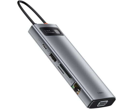 Концентратор Baseus USB3.1 Type-C to USB C(PD)100W/HDMI 4K 30Hz/VGA/USB3.2/RJ45/SD+TF,9in1 Grey (CAHUB-CU0G), изображение 6 Концентратор Baseus USB3.1 Type-C to USB C(PD)100W/HDMI 4K 30Hz/VGA/USB3.2/RJ45/SD+TF,9in1 Grey (CAHUB-CU0G), изображение 6