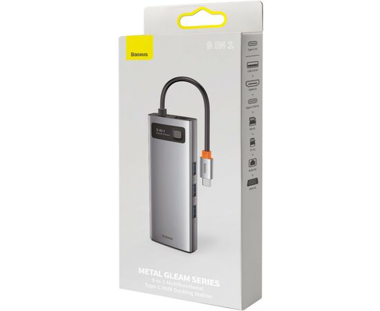 Концентратор Baseus USB3.1 Type-C to USB C(PD)100W/HDMI 4K 30Hz/VGA/USB3.2/RJ45/SD+TF,9in1 Grey (CAHUB-CU0G), изображение 8 Концентратор Baseus USB3.1 Type-C to USB C(PD)100W/HDMI 4K 30Hz/VGA/USB3.2/RJ45/SD+TF,9in1 Grey (CAHUB-CU0G), изображение 8