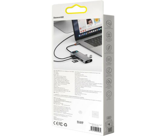 Концентратор Baseus USB3.1 Type-C to USB C(PD)100W/HDMI 4K 30Hz/VGA/USB3.2/RJ45/SD+TF,9in1 Grey (CAHUB-CU0G), изображение 9 Концентратор Baseus USB3.1 Type-C to USB C(PD)100W/HDMI 4K 30Hz/VGA/USB3.2/RJ45/SD+TF,9in1 Grey (CAHUB-CU0G), изображение 9