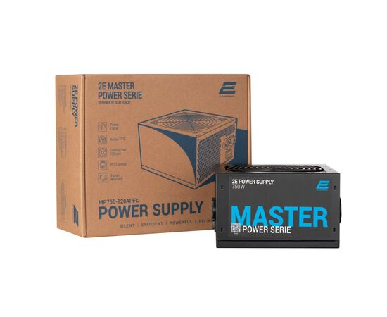 Блок питания 2E MASTER POWER (750W), >80, 80+ White, 120mm, 1xMB 24pin(20+4), 1xCPU 8pin(4+4), 3xMolex, 5xSATA, (2E-MP750-120APFC)