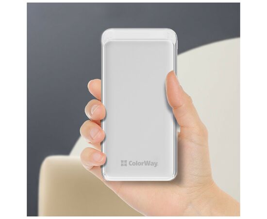 Батарея универсальная ColorWay 20 000 mAh Slim PD/20W, QC/3.0 USB-C/Micro-USB/USB-A White (CW-PB200LPG3WT-PD), изображение 9 Батарея универсальная ColorWay 20 000 mAh Slim PD/20W, QC/3.0 USB-C/Micro-USB/USB-A White (CW-PB200LPG3WT-PD), изображение 9