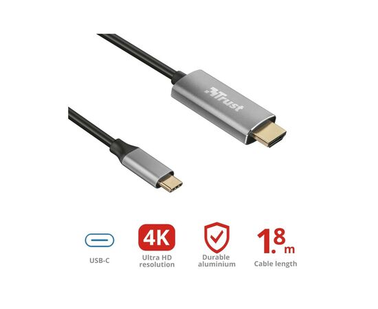 Переходник Trust Calyx USB-C to HDMI Adapter Cable (23332_TRUST), изображение 4 Переходник Trust Calyx USB-C to HDMI Adapter Cable (23332_TRUST), изображение 4