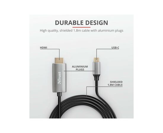 Переходник Trust Calyx USB-C to HDMI Adapter Cable (23332_TRUST), изображение 5 Переходник Trust Calyx USB-C to HDMI Adapter Cable (23332_TRUST), изображение 5