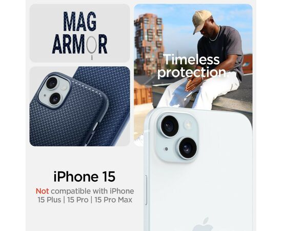 Чехол для мобильного телефона Spigen Apple iPhone 15 Mag Armor MagFit Navy Blue (ACS06816), изображение 5 Чехол для мобильного телефона Spigen Apple iPhone 15 Mag Armor MagFit Navy Blue (ACS06816), изображение 5