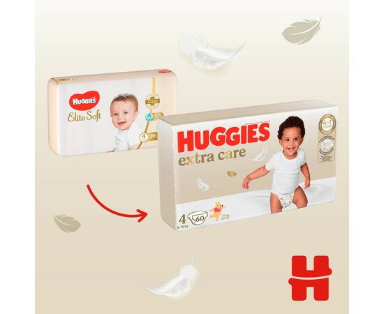 Підгузки Huggies Extra Care 4 (8-16 кг) 60 шт (5029053578118), зображення 4 Підгузки Huggies Extra Care 4 (8-16 кг) 60 шт (5029053578118), зображення 4