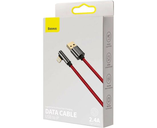 Дата кабель USB 2.0 AM to Lightning 1.0m CACS 2.4A 90 Legend Series Elbow Red Baseus (CACS000009), изображение 5 Дата кабель USB 2.0 AM to Lightning 1.0m CACS 2.4A 90 Legend Series Elbow Red Baseus (CACS000009), изображение 5