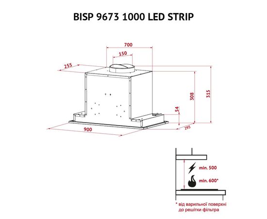 Витяжка кухонна Perfelli BISP 9673 BL 1000 LED Strip, зображення 11 Витяжка кухонна Perfelli BISP 9673 BL 1000 LED Strip, зображення 11