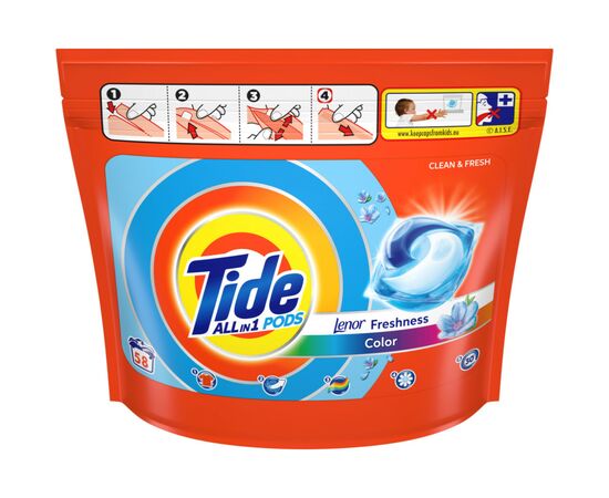 Капсулы для стирки Tide Все-в-1 Touch of Lenor Fresh Color 58 шт. (8001841640204), изображение 2 Капсулы для стирки Tide Все-в-1 Touch of Lenor Fresh Color 58 шт. (8001841640204), изображение 2