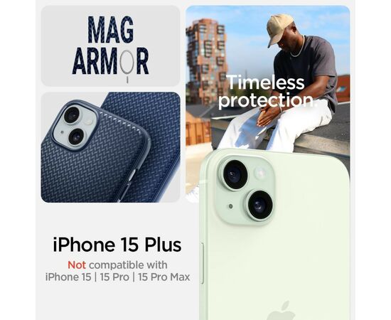 Чехол для мобильного телефона Spigen Apple iPhone 15 Plus Mag Armor MagFit Navy Blue (ACS06672), изображение 5 Чехол для мобильного телефона Spigen Apple iPhone 15 Plus Mag Armor MagFit Navy Blue (ACS06672), изображение 5