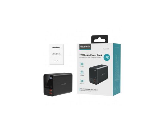 Батарея универсальная Choetech 27000mAh, PD/3.0/100W, USB-C*2/100+100W, USB-A*2/QC3.0/22.5W (B635-BK), изображение 4 Батарея универсальная Choetech 27000mAh, PD/3.0/100W, USB-C*2/100+100W, USB-A*2/QC3.0/22.5W (B635-BK), изображение 4