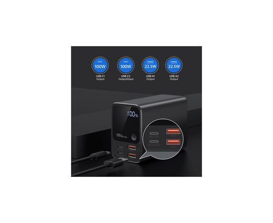 Батарея универсальная Choetech 27000mAh, PD/3.0/100W, USB-C*2/100+100W, USB-A*2/QC3.0/22.5W (B635-BK), изображение 5 Батарея универсальная Choetech 27000mAh, PD/3.0/100W, USB-C*2/100+100W, USB-A*2/QC3.0/22.5W (B635-BK), изображение 5