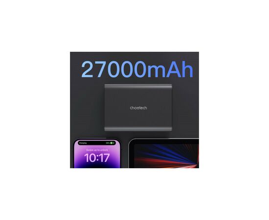 Батарея универсальная Choetech 27000mAh, PD/3.0/100W, USB-C*2/100+100W, USB-A*2/QC3.0/22.5W (B635-BK), изображение 6 Батарея универсальная Choetech 27000mAh, PD/3.0/100W, USB-C*2/100+100W, USB-A*2/QC3.0/22.5W (B635-BK), изображение 6