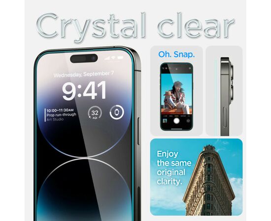 Стекло защитное Spigen Apple Iphone 14 Pro Glas tR EZ Fit (2 Pack), Clear (AGL05214), изображение 3 Стекло защитное Spigen Apple Iphone 14 Pro Glas tR EZ Fit (2 Pack), Clear (AGL05214), изображение 3