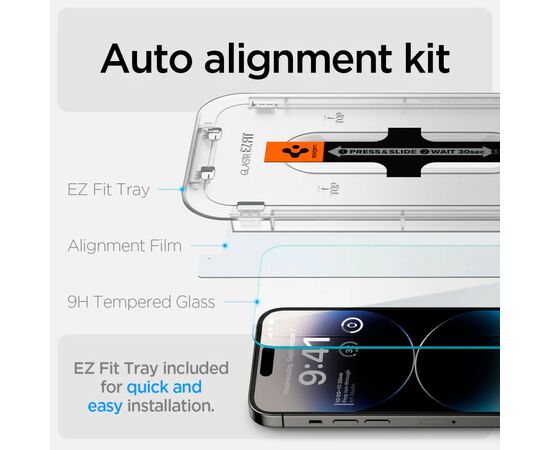 Стекло защитное Spigen Apple Iphone 14 Pro Glas tR EZ Fit (2 Pack), Clear (AGL05214), изображение 5 Стекло защитное Spigen Apple Iphone 14 Pro Glas tR EZ Fit (2 Pack), Clear (AGL05214), изображение 5