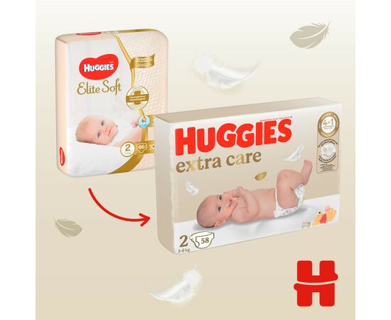 Подгузники Huggies Extra Care 2 (3-6 кг) 58 шт (5029053578071), изображение 4 Подгузники Huggies Extra Care 2 (3-6 кг) 58 шт (5029053578071), изображение 4