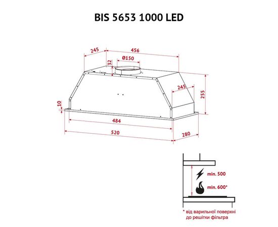 Витяжка кухонна Perfelli BIS 5653 I 1000 LED, зображення 12 Витяжка кухонна Perfelli BIS 5653 I 1000 LED, зображення 12